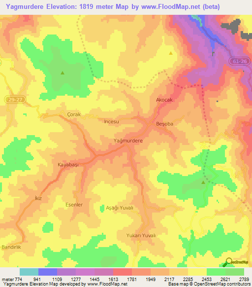 Yagmurdere,Turkey Elevation Map