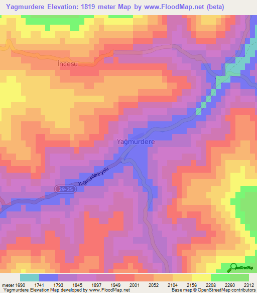 Yagmurdere,Turkey Elevation Map