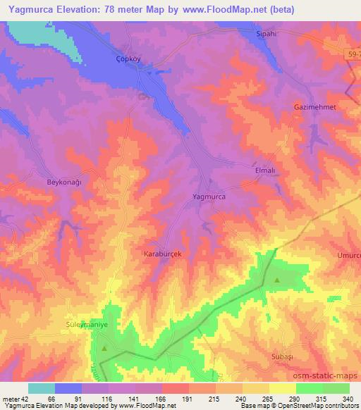 Yagmurca,Turkey Elevation Map