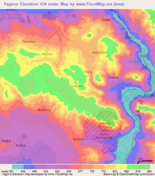 Yagmur,Turkey Elevation Map