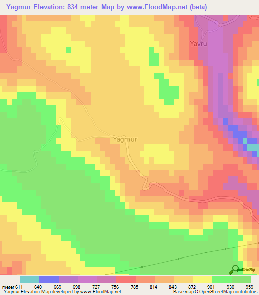 Yagmur,Turkey Elevation Map