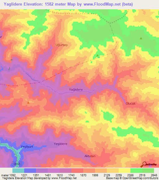 Yaglidere,Turkey Elevation Map