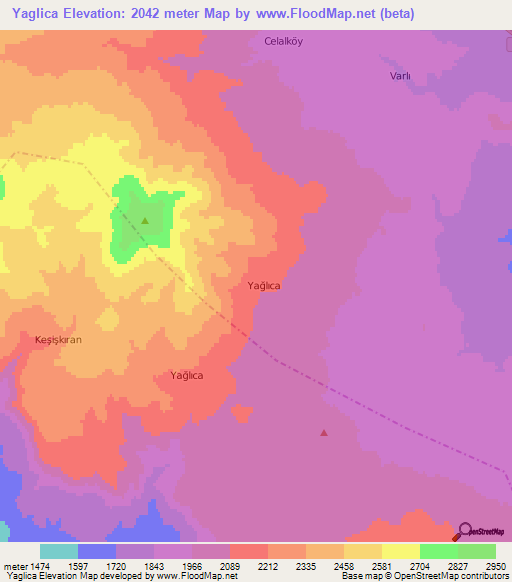 Yaglica,Turkey Elevation Map