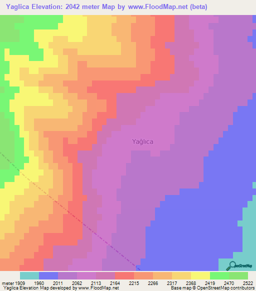 Yaglica,Turkey Elevation Map