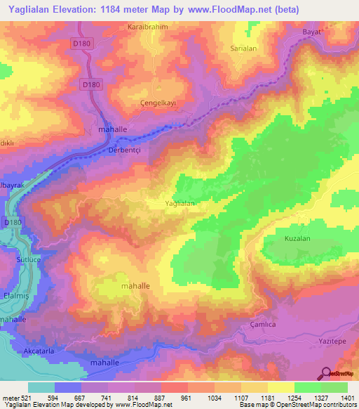 Yaglialan,Turkey Elevation Map