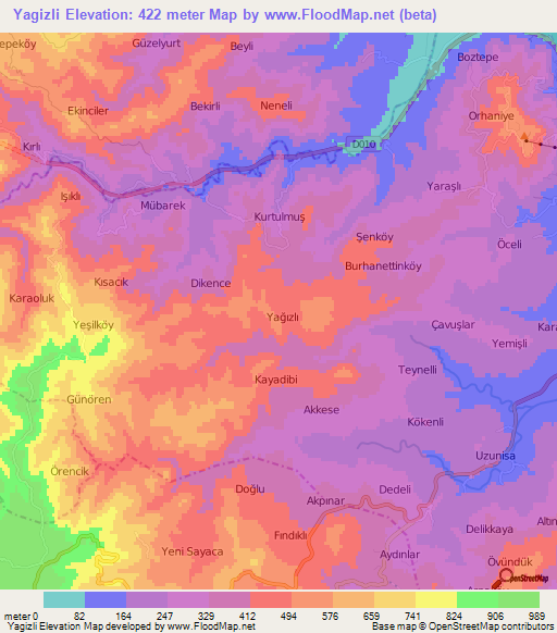 Yagizli,Turkey Elevation Map