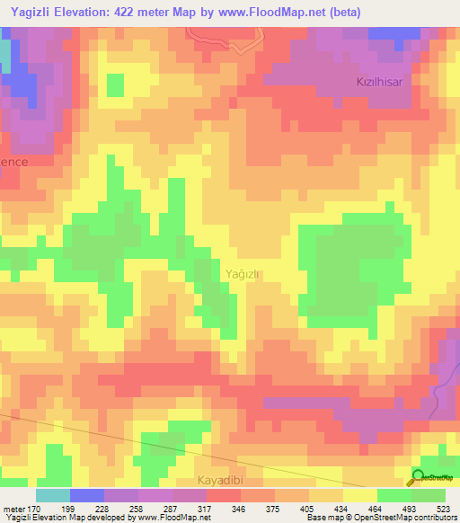 Yagizli,Turkey Elevation Map