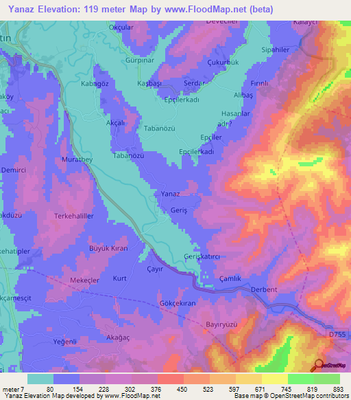 Yanaz,Turkey Elevation Map