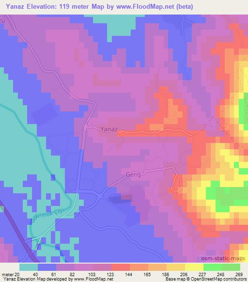 Yanaz,Turkey Elevation Map