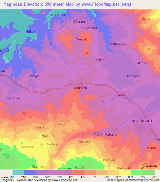 Yaginozu,Turkey Elevation Map