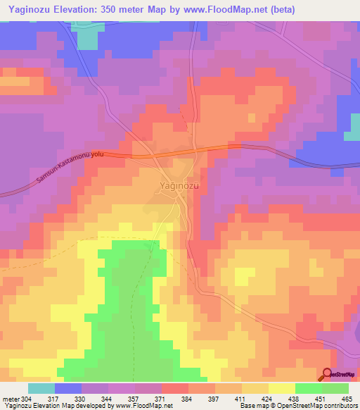 Yaginozu,Turkey Elevation Map