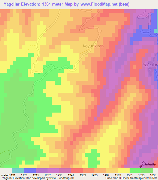 Yagcilar,Turkey Elevation Map