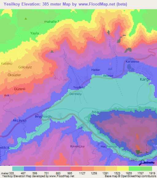 Yesilkoy,Turkey Elevation Map