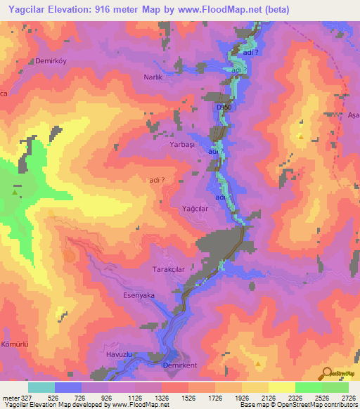 Yagcilar,Turkey Elevation Map