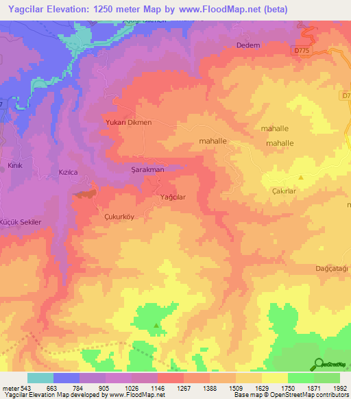 Yagcilar,Turkey Elevation Map