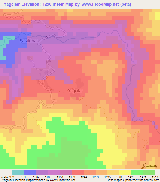 Yagcilar,Turkey Elevation Map