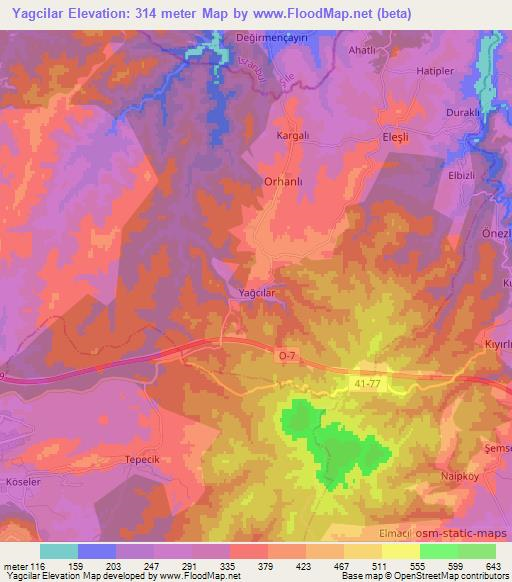 Yagcilar,Turkey Elevation Map