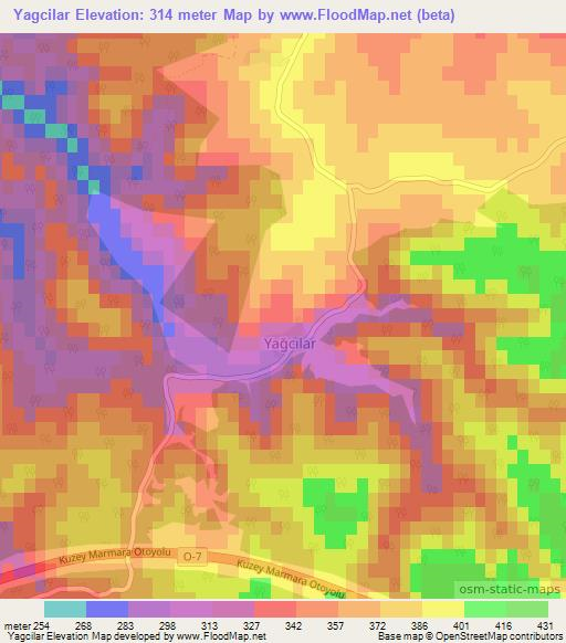 Yagcilar,Turkey Elevation Map