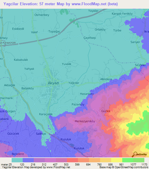 Yagcilar,Turkey Elevation Map