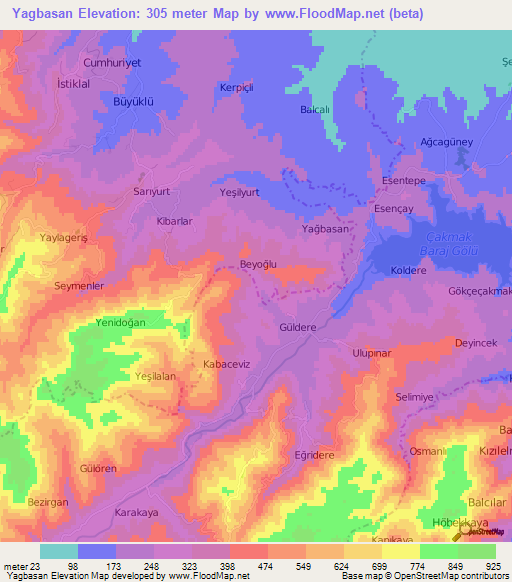 Yagbasan,Turkey Elevation Map