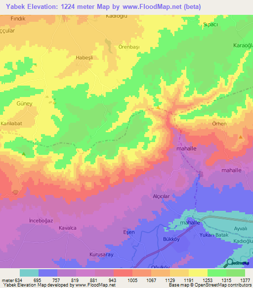 Yabek,Turkey Elevation Map