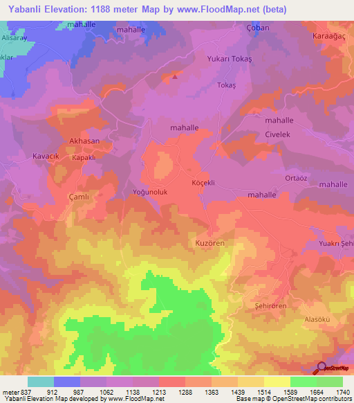 Yabanli,Turkey Elevation Map