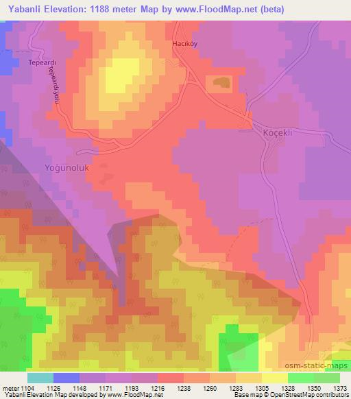 Yabanli,Turkey Elevation Map