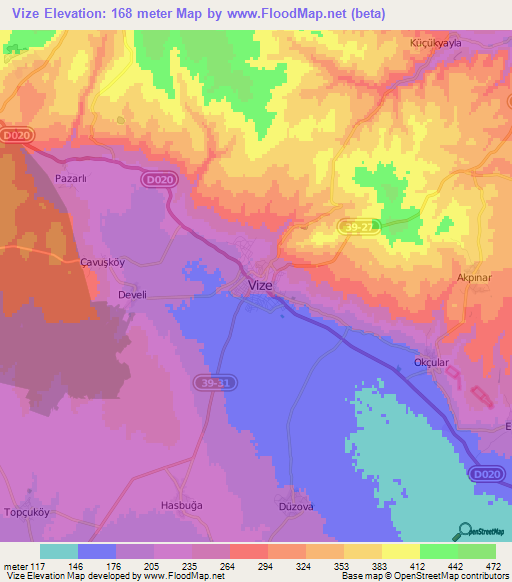 Vize,Turkey Elevation Map