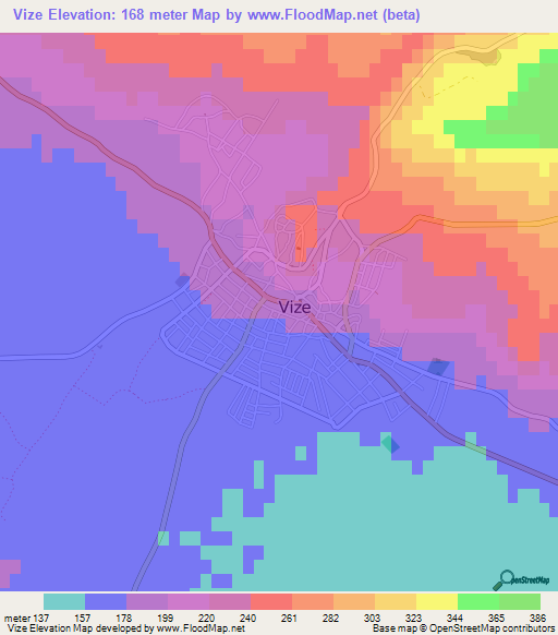 Vize,Turkey Elevation Map