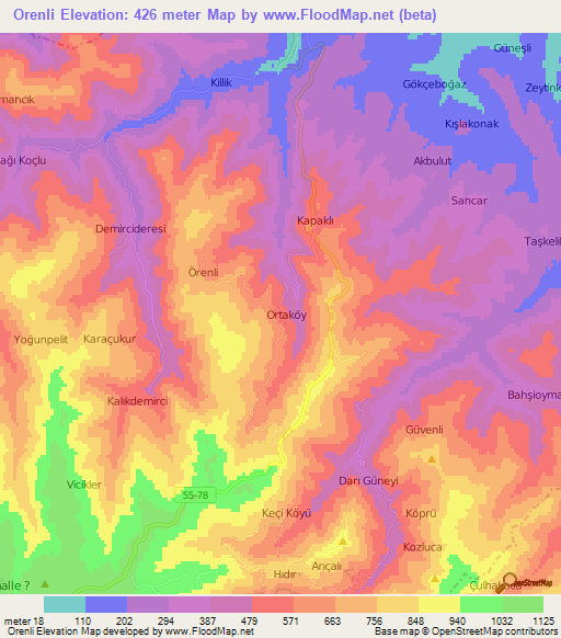 Orenli,Turkey Elevation Map