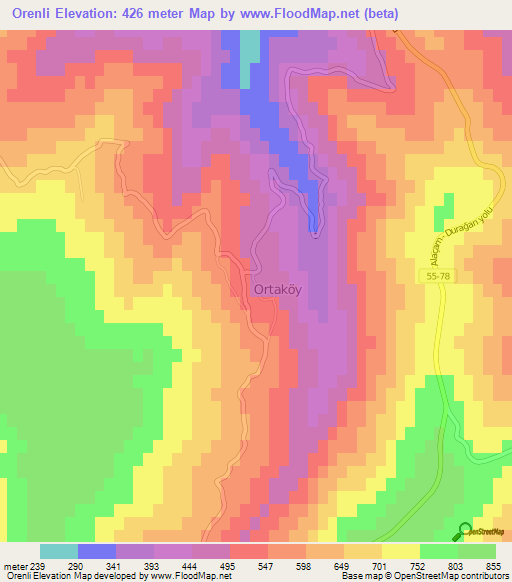 Orenli,Turkey Elevation Map