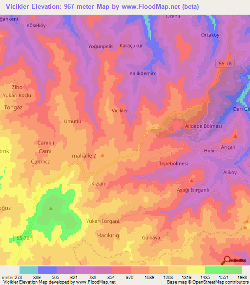 Vicikler,Turkey Elevation Map