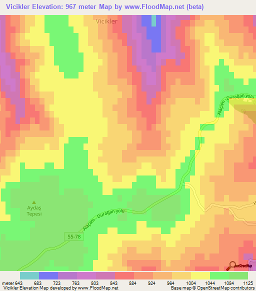 Vicikler,Turkey Elevation Map