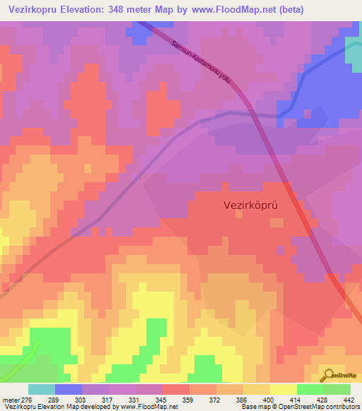 Vezirkopru,Turkey Elevation Map