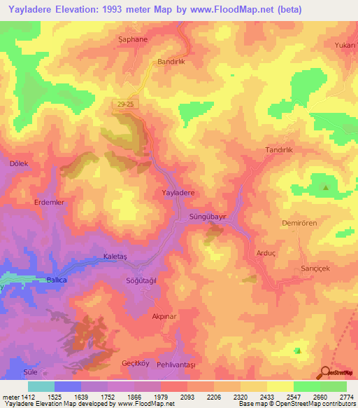 Yayladere,Turkey Elevation Map