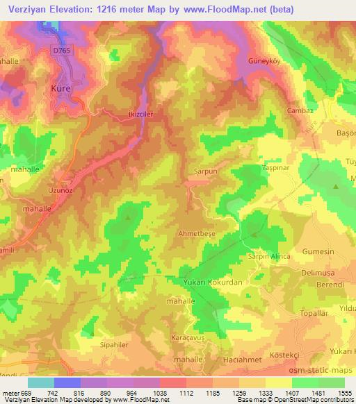 Verziyan,Turkey Elevation Map