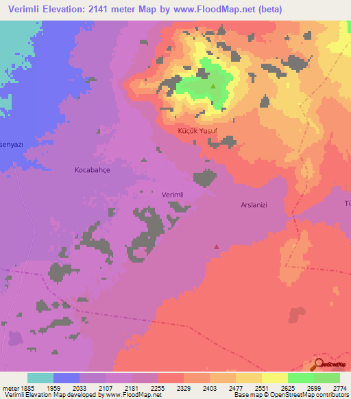 Verimli,Turkey Elevation Map