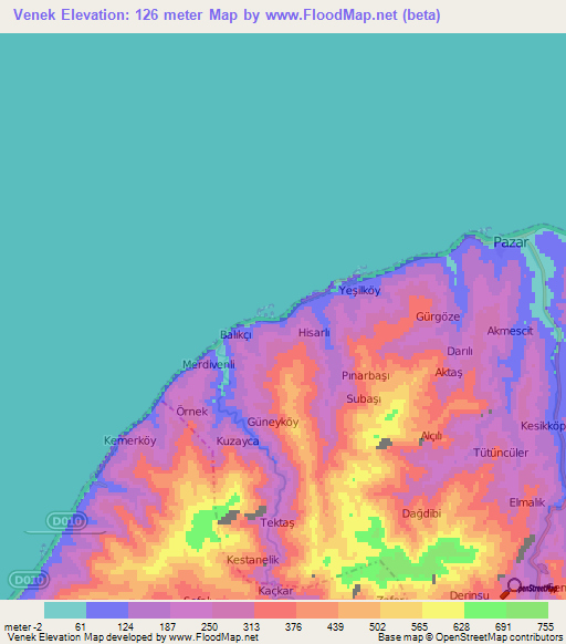 Venek,Turkey Elevation Map