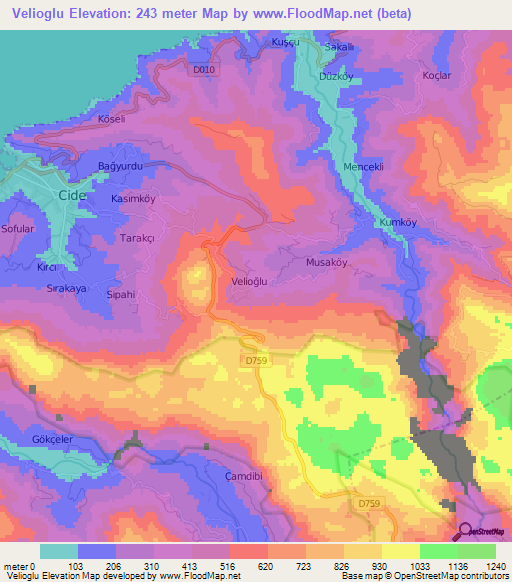 Velioglu,Turkey Elevation Map