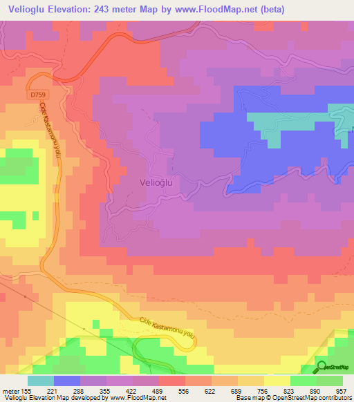 Velioglu,Turkey Elevation Map