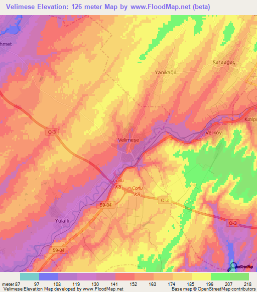 Velimese,Turkey Elevation Map