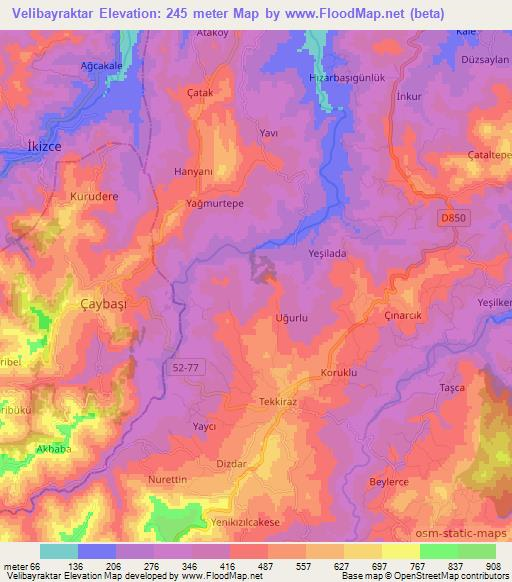 Velibayraktar,Turkey Elevation Map