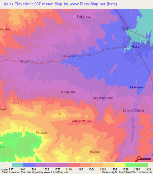 Velet,Turkey Elevation Map