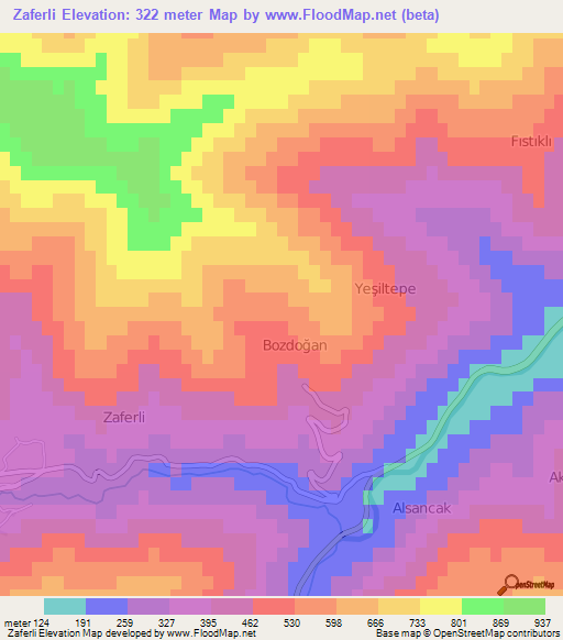 Zaferli,Turkey Elevation Map