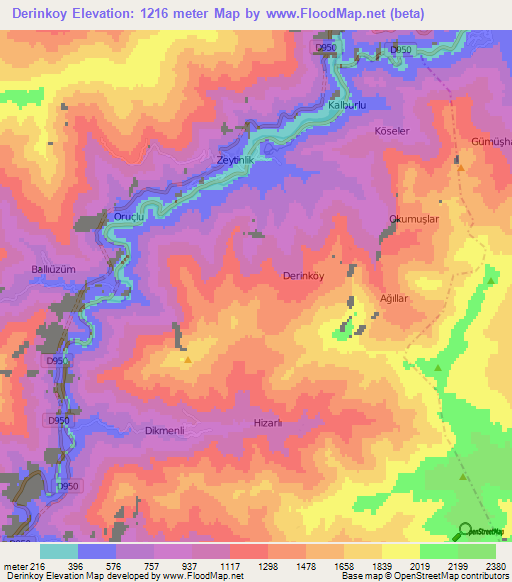 Derinkoy,Turkey Elevation Map