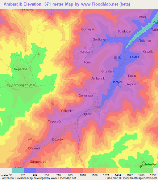 Ambarcik,Turkey Elevation Map