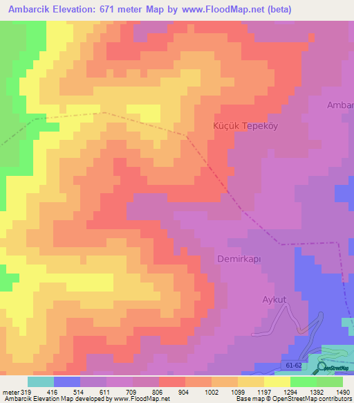 Ambarcik,Turkey Elevation Map