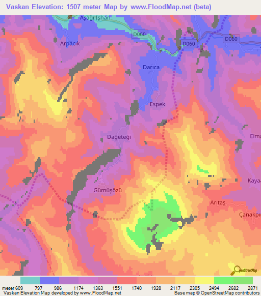 Vaskan,Turkey Elevation Map