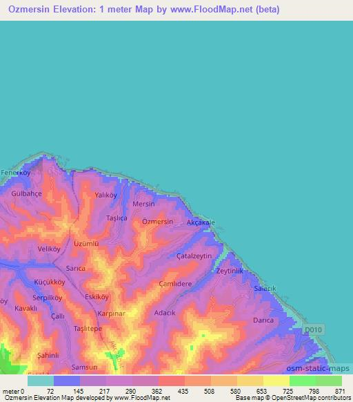 Ozmersin,Turkey Elevation Map