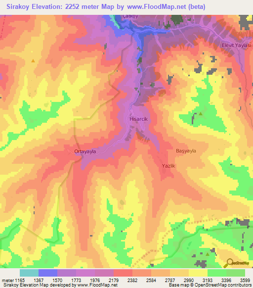 Sirakoy,Turkey Elevation Map